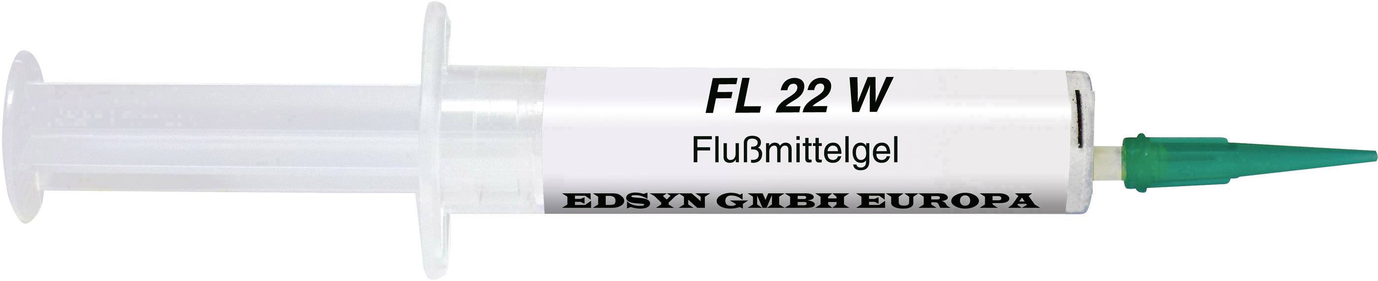 Eine Spritze mit der Aufschrift 'FL 22 W Flussmittelgel', verwendet für Elektronikarbeiten.