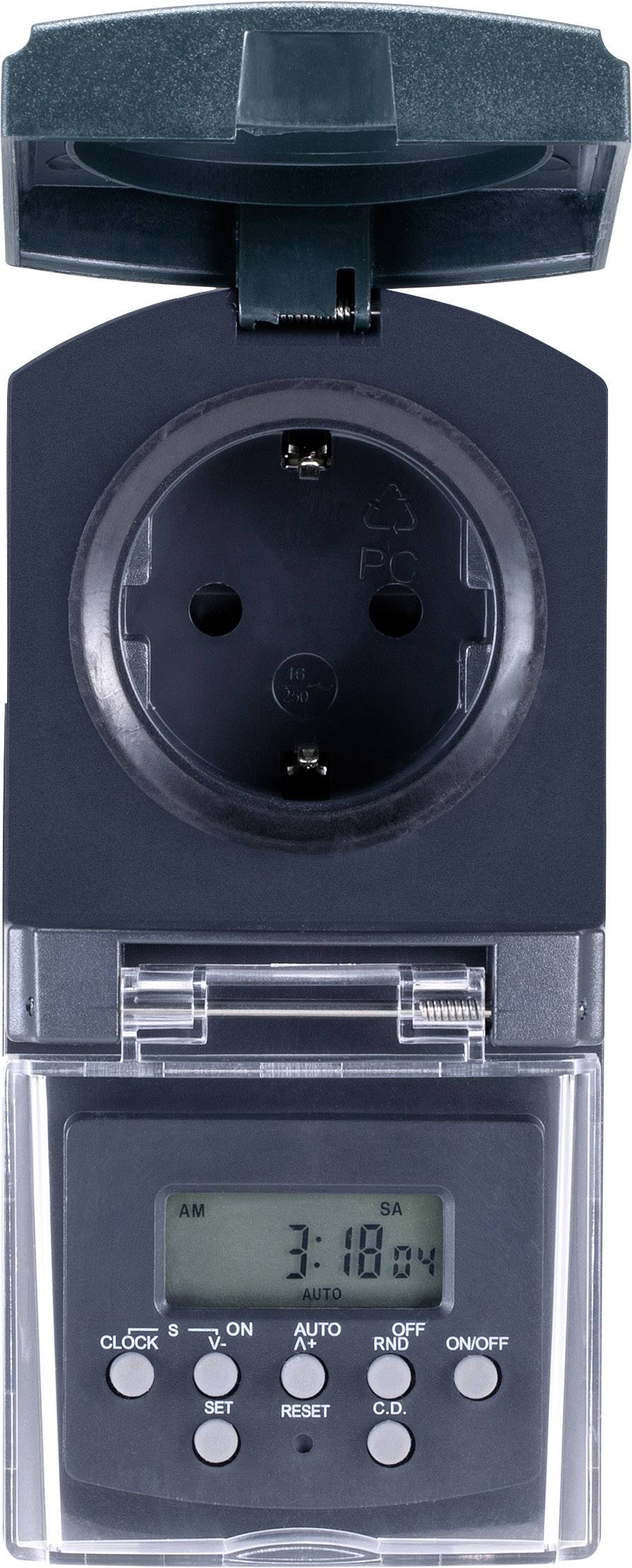 Sygonix SY-5044422 Steckdosen-Zeitschaltuhr digital Wochenprogramm 1800W IP44 Countdown-Funktion, Zufallsfunktion