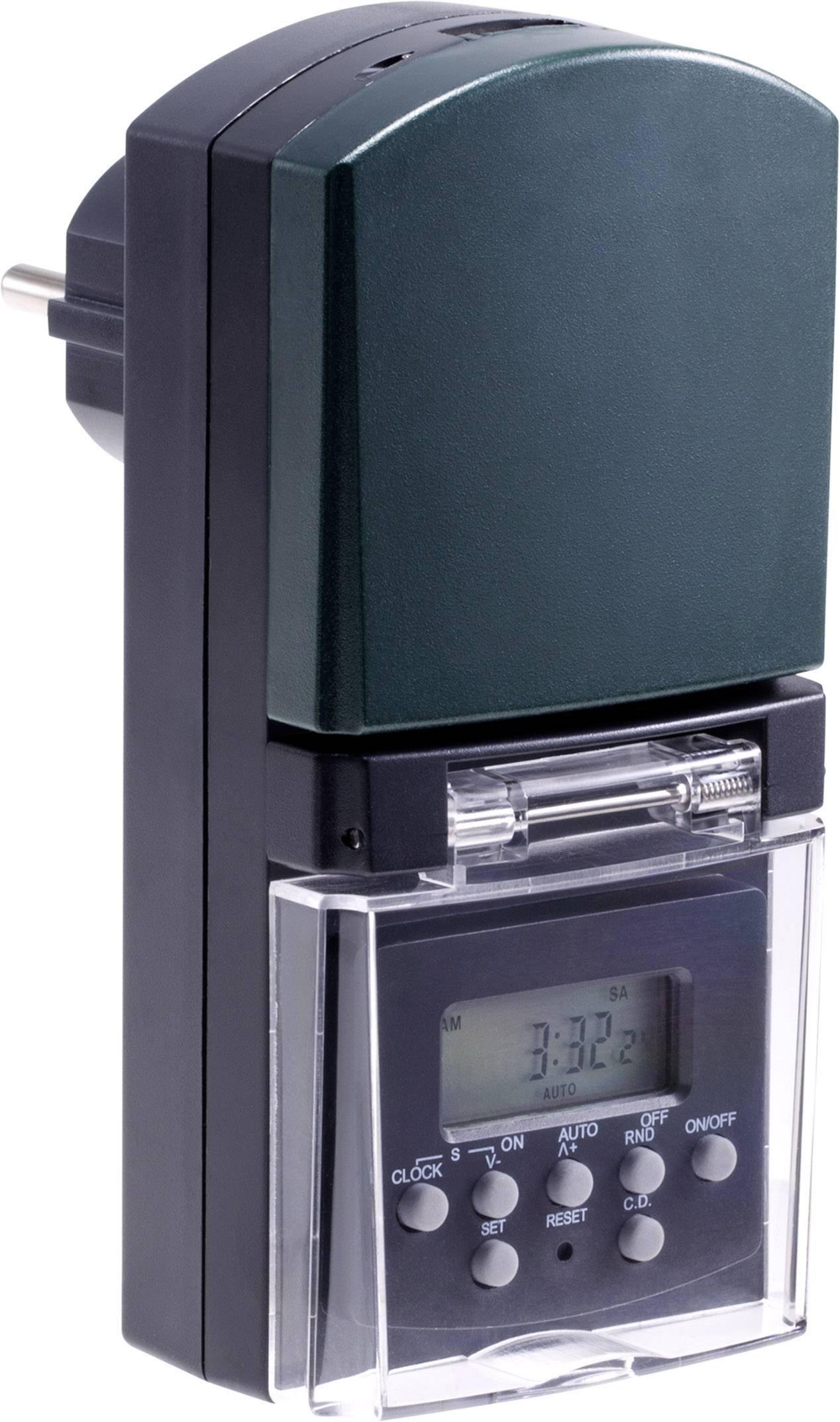 Sygonix SY-5044422 Steckdosen-Zeitschaltuhr digital Wochenprogramm 1800W IP44 Countdown-Funktion, Zufallsfunktion