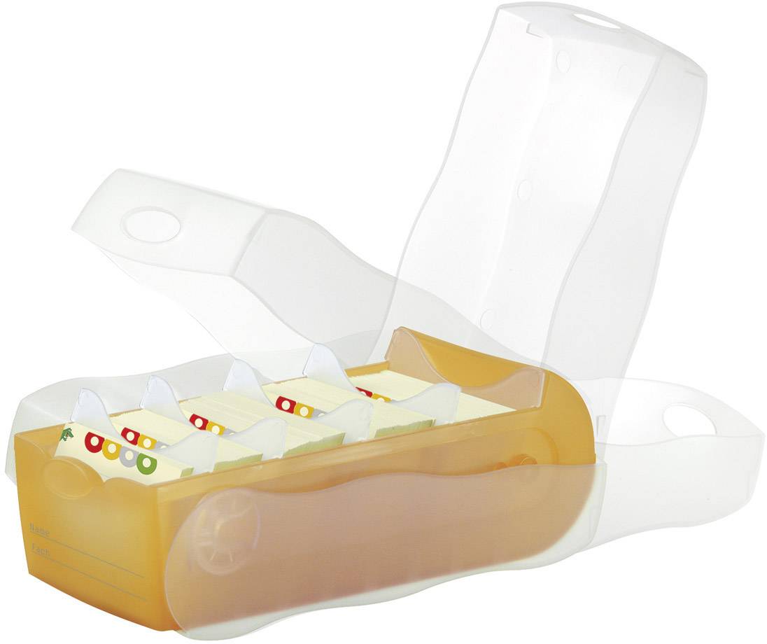 HAN CROCO 998-613 Karteikasten Orange, Transluzent max. Anzahl der Karten: 500 Karten DIN A8 quer inkl. 100 linierten Karten