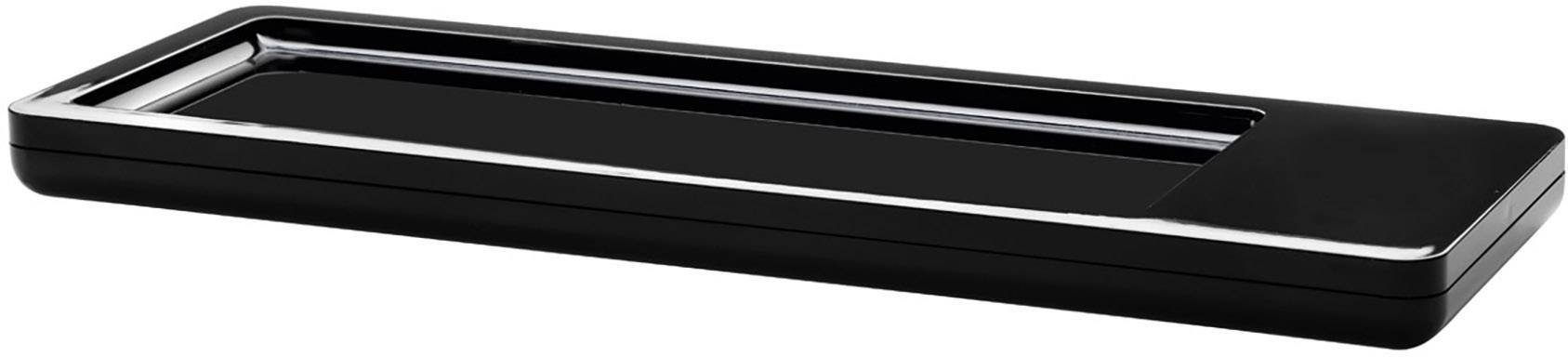 Ein längliches schwarzes Etui mit einem metallischen Rahmen, das oft zur Aufbewahrung von Büromaterialien verwendet wird.