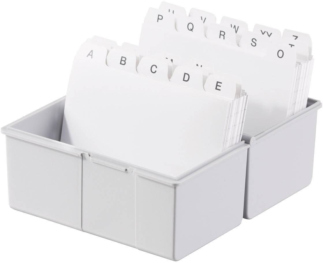 Ein grauer Karteikasten mit alphabetisch geordneten Registerkarten von A bis Z.