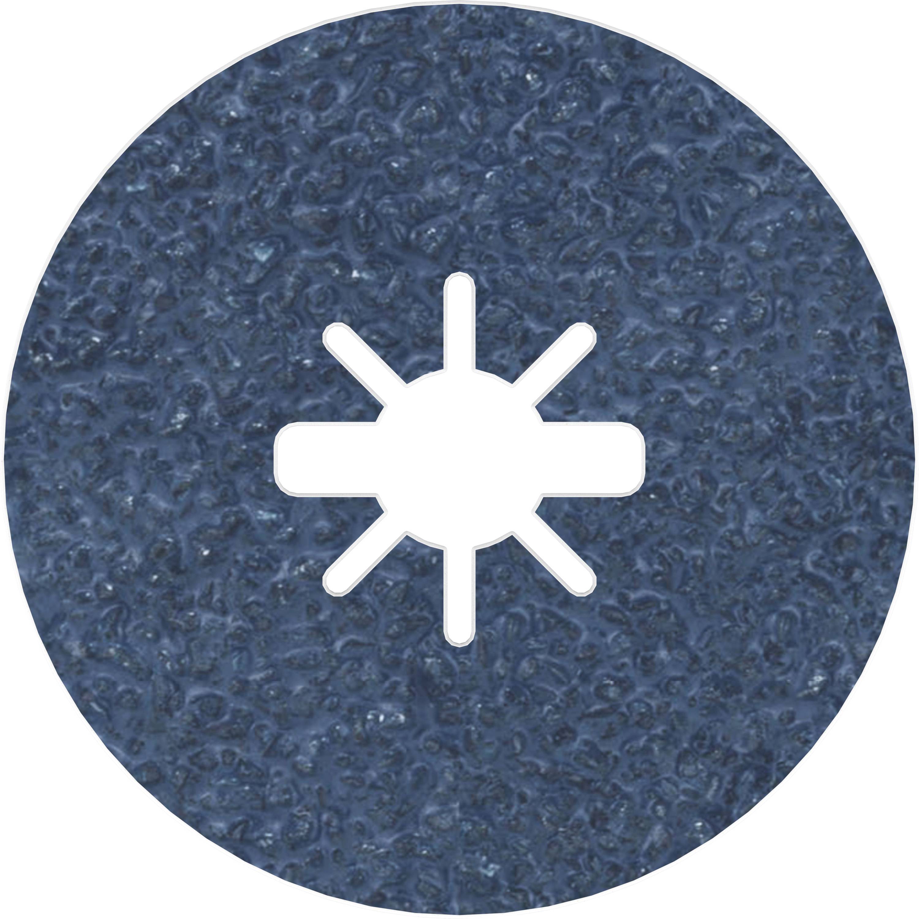 Blaues Schleifrad mit runder Form und zentralem kreuzförmigem Schlitz.