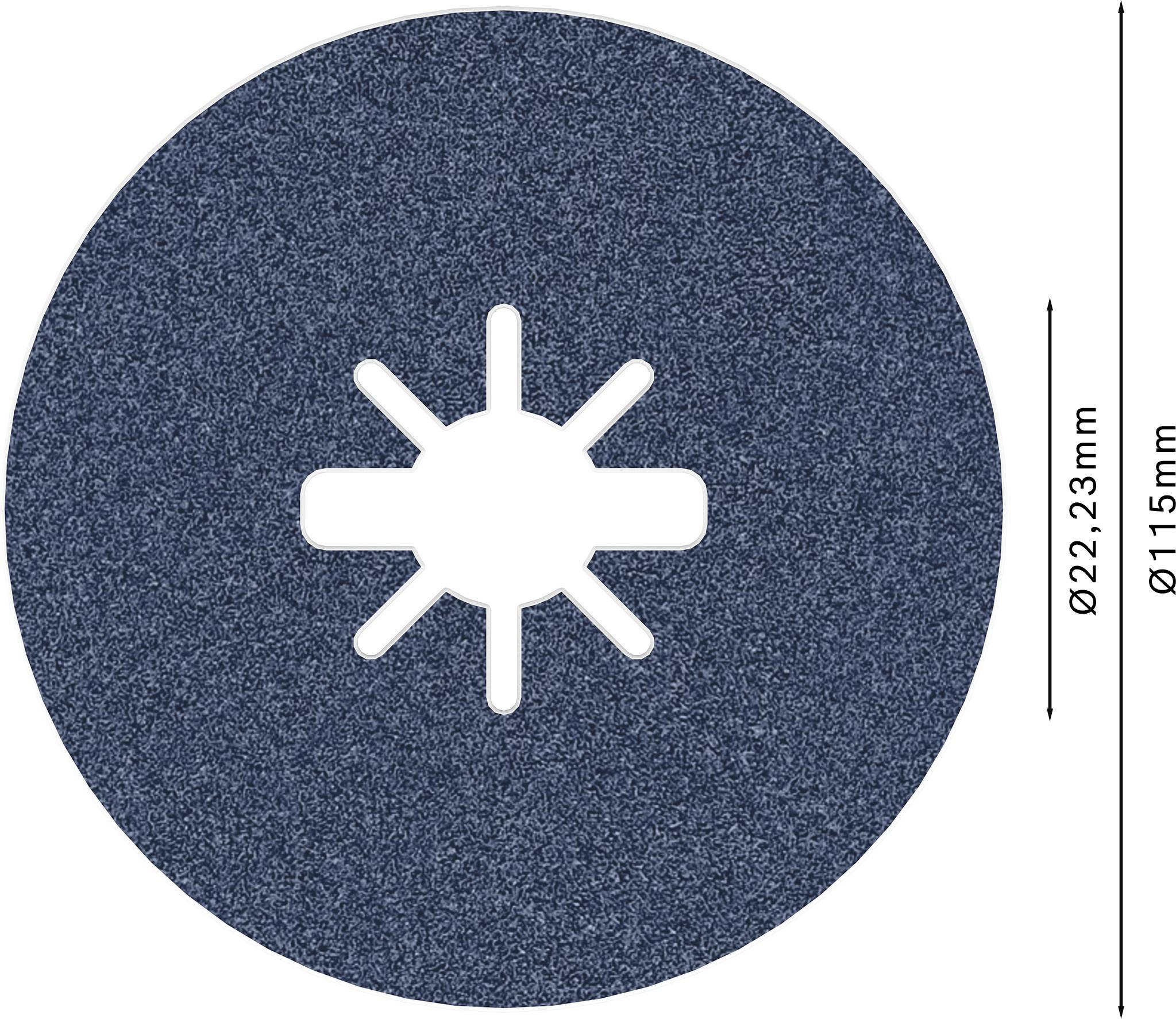 Eine runde Schleifscheibe mit einem Durchmesser von 115 mm und einer Innenöffnung von 22,23 mm.