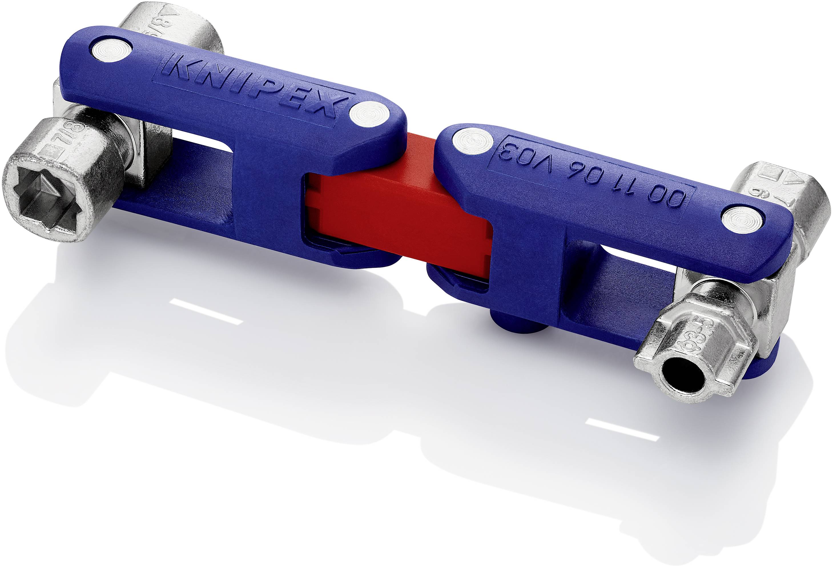 Blauer KNIPEX-Sicherungsringöffner mit Metallteilen und rotem Zentralgriff; Werkzeug zur mühelosen Sicherungsringmontage und -demontage.
