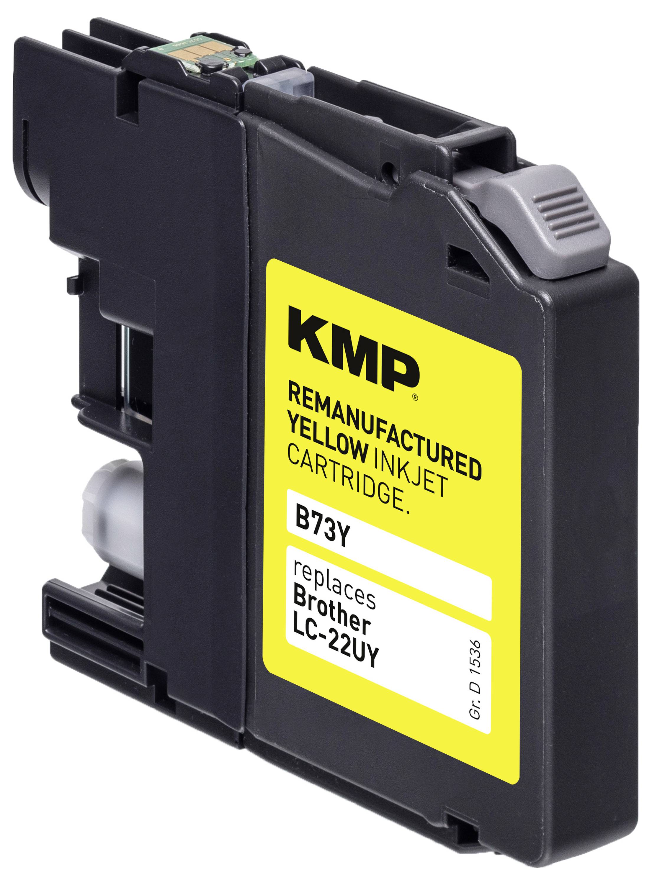 Regenerierte gelbe Tintenpatrone mit der Bezeichnung 'KMP B73Y', kompatibel mit Brother LC-22UY Druckern.