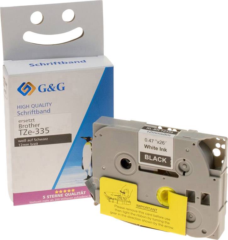 G&G 15558 Kompatibel ersetzt Brother TZe-335 Bandfarbe: Schwarz Schriftfarbe: Weiß 12 mm 8 m