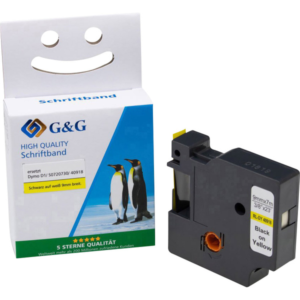Ruban encreur G&G 15567 compatible remplace DYMO 40918 Couleur de ruban: jaune Couleur de police: noir 9 mm 7 m