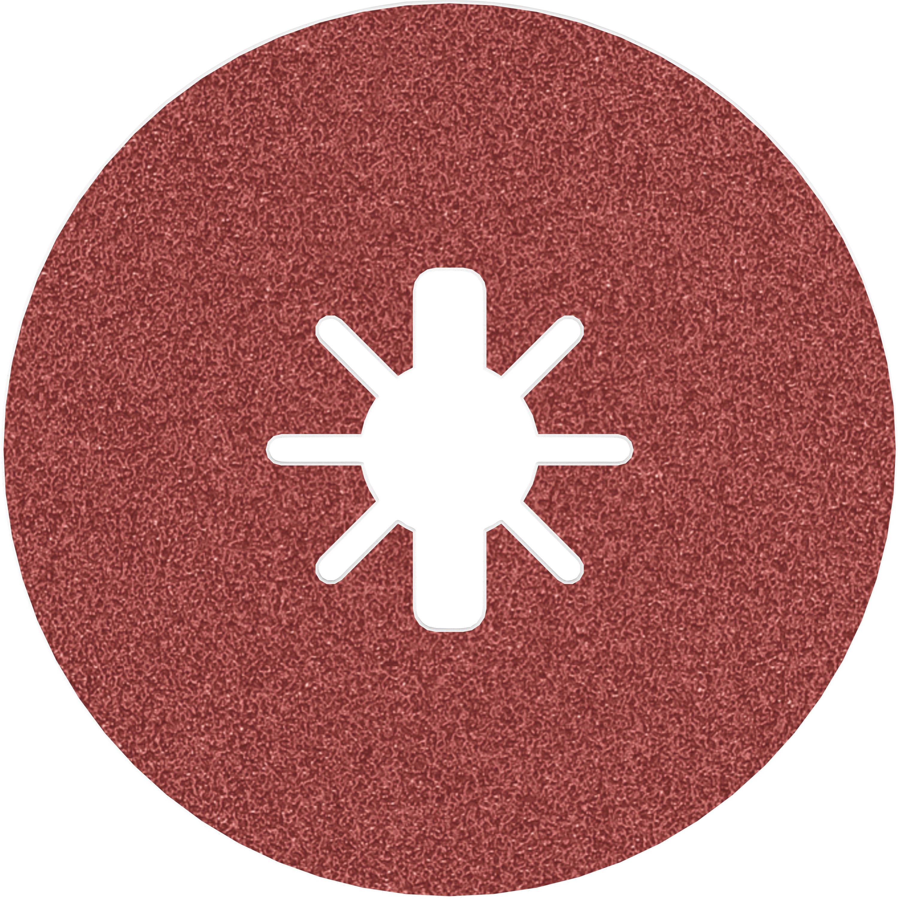 Rotes Schleifpapier in runder Form mit sternförmiger Öffnung in der Mitte.
