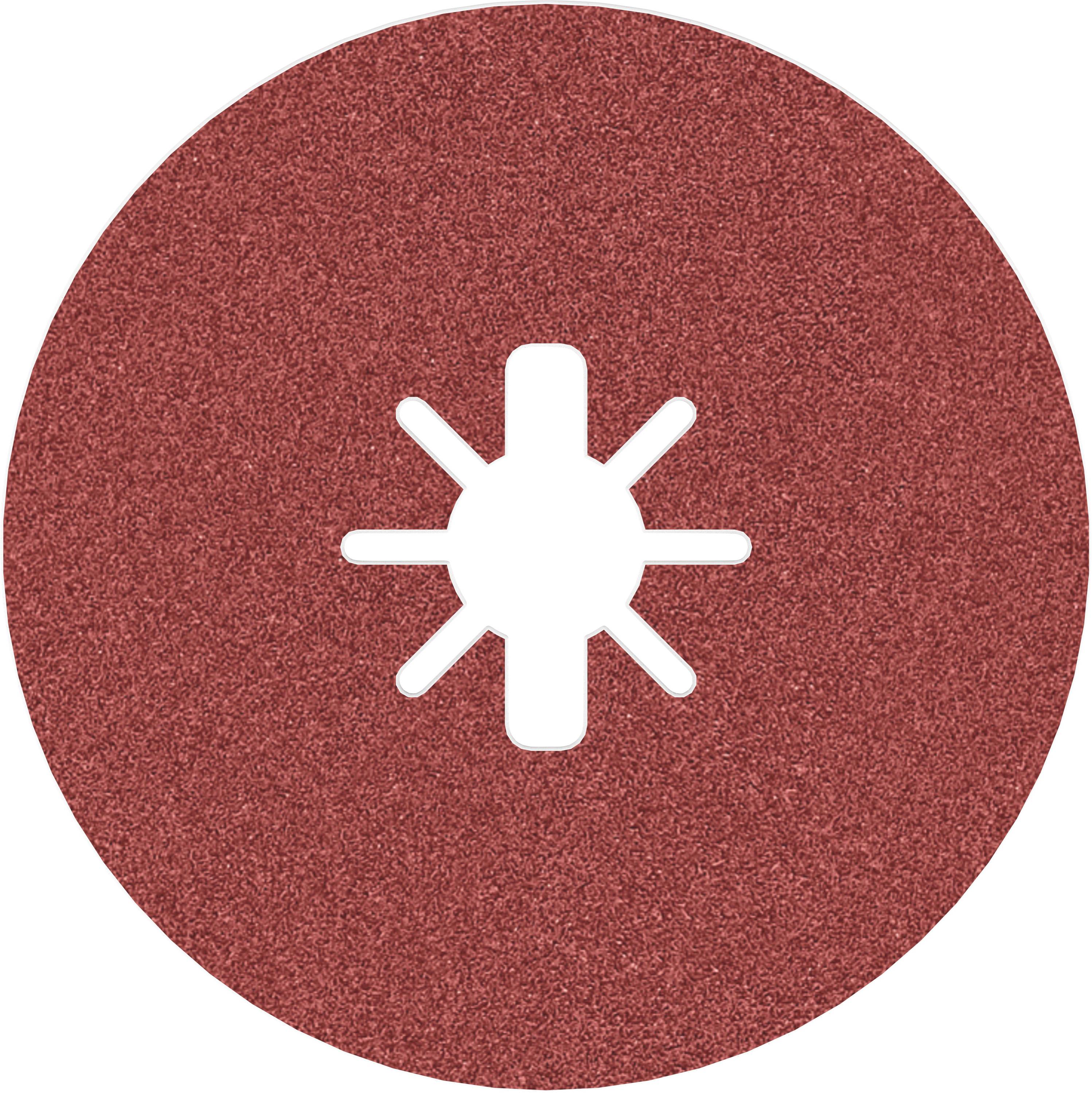 Ein roter Schleifscheibenaufsatz mit kreuzförmiger Öffnung in der Mitte, zur Verwendung bei handgeführten Schleifmaschinen.