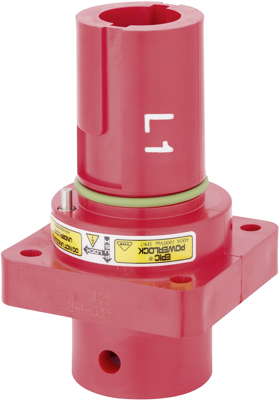 Ein rotes mechanisches Sicherheitsschloss mit Beschriftungen. Hauptsächlich für elektrische Sicherheitsverriegelungen in industriellen Umgebungen verwendet.