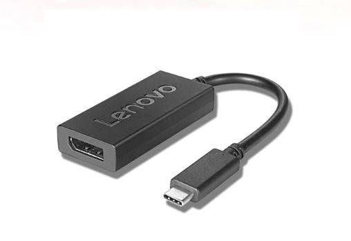 USB-C-auf-HDMI-Adapter von Lenovo, schwarzes Gehäuse, verbundene Kabelenden, ermöglicht Verbindung von Geräten mit USB-C-Anschluss zu HDMI-fähigen Bildschirmen.