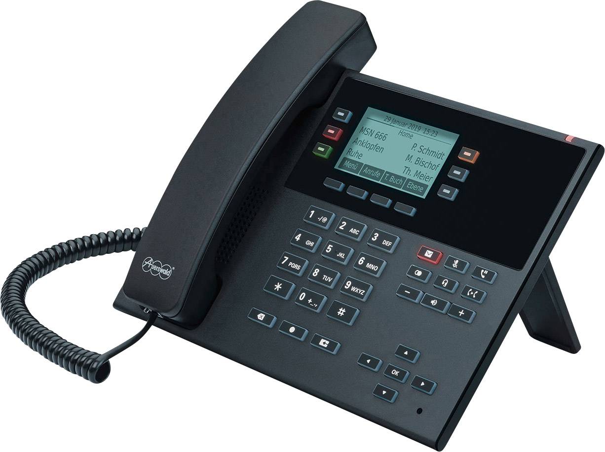 Auerswald COMfortel D-100 SIP-IP Schnurgebundenes Telefon, VoIP Freisprechen Monochromes Display Schwarz
