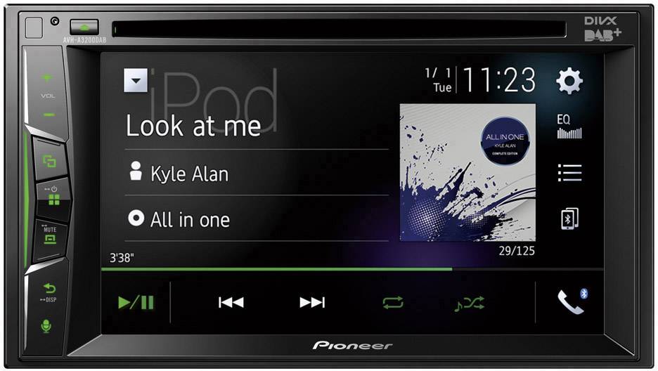 Pioneer AVH-A3200DAB 2-DIN-multimediaspeler, 6,2-inch ClearType-touchscreen, smartphone-aansluiting, USB, DAB/DAB digitale radio, bluetooth, 13-bands grafische equalizer, zwart