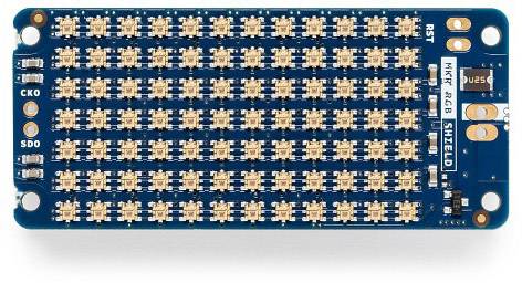 RGB LED-Matrix-Platine mit 64 LEDs in einem rechteckigen Raster. Beschriftet mit CKO, SDO, RST und anderen technischen Markierungen.