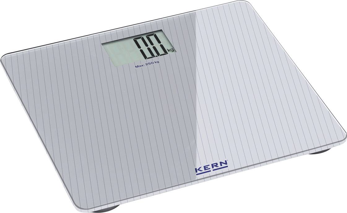 Digitale Personenwaage mit Glasoberfläche zeigt auf dem Display '0.0 kg'.