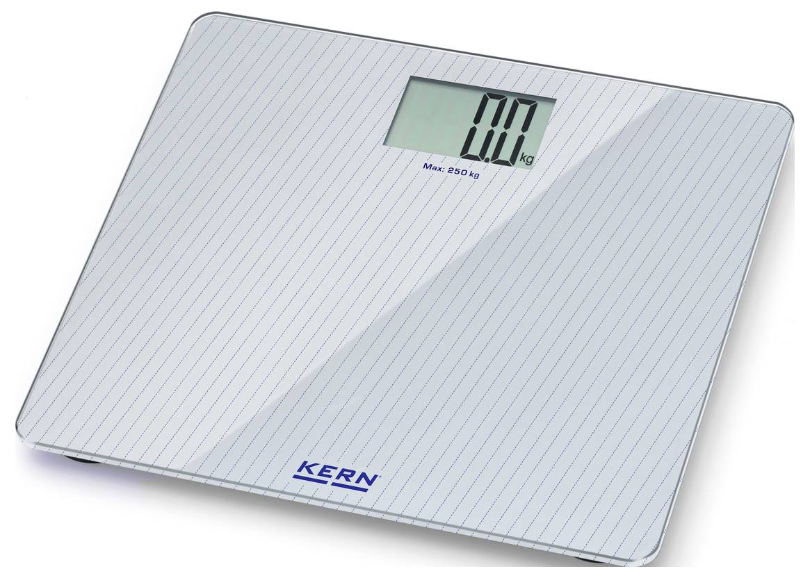 Eine digitale Personenwaage zeigt '0,0 kg' auf einem LCD-Display an. Aufschrift: 'Max: 150 kg'.