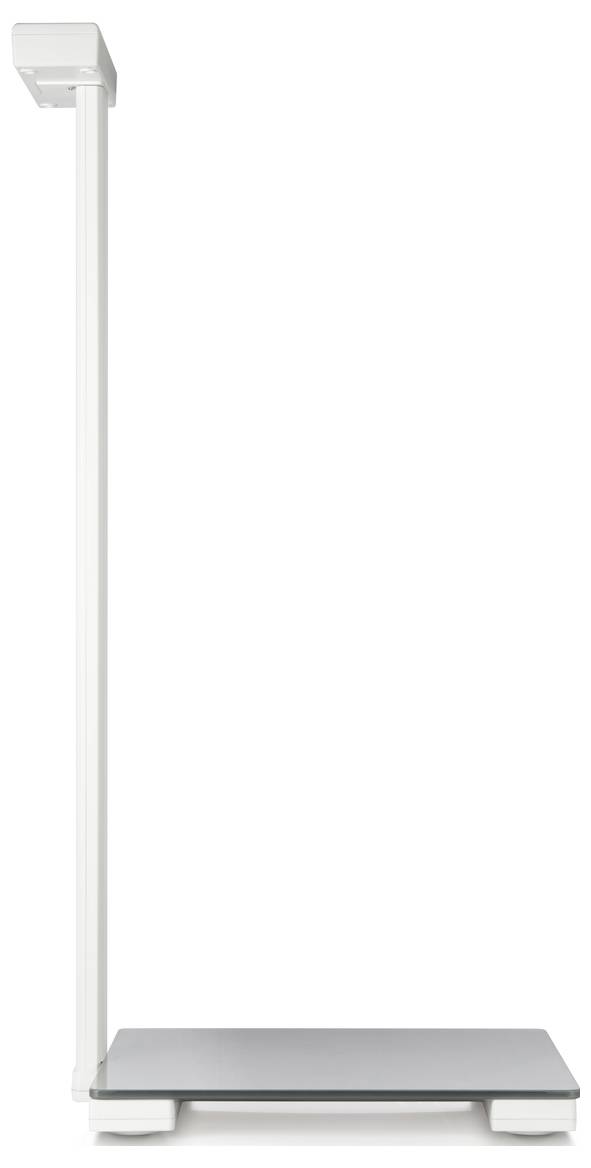 Eine elektronische Waage mit einem hohen vertikalen Stab und einem großen, flachen Messfeld darunter.