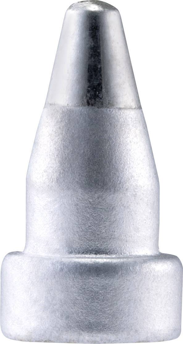 Eine silberfarbene Metalllötspitze, konisch geformt, mit abgerundeter Spitze. Verwendet für präzise Lötarbeiten.