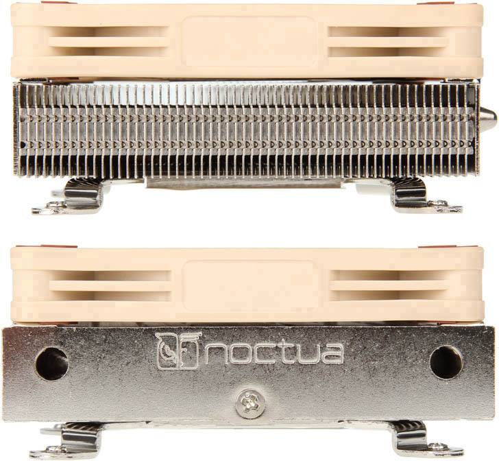 Noctua NH-L9i CPU-Kühler, zeigt kompakte Bauform mit Lüfter und Kühlrippen für effiziente Wärmeableitung in kleinen Gehäusen.