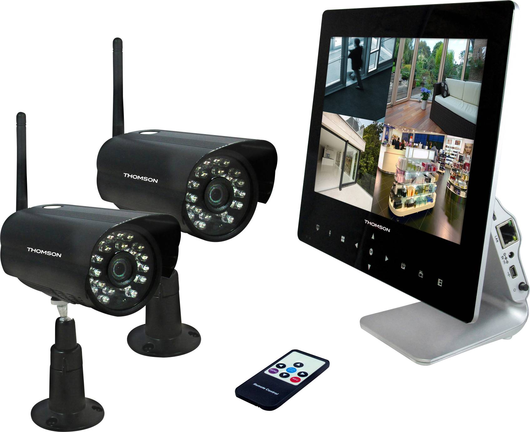 Thomson 512330 Funk-Überwachungskamera-Set mit 2 Kameras 1280 x 720 Pixel 2.4 GHz