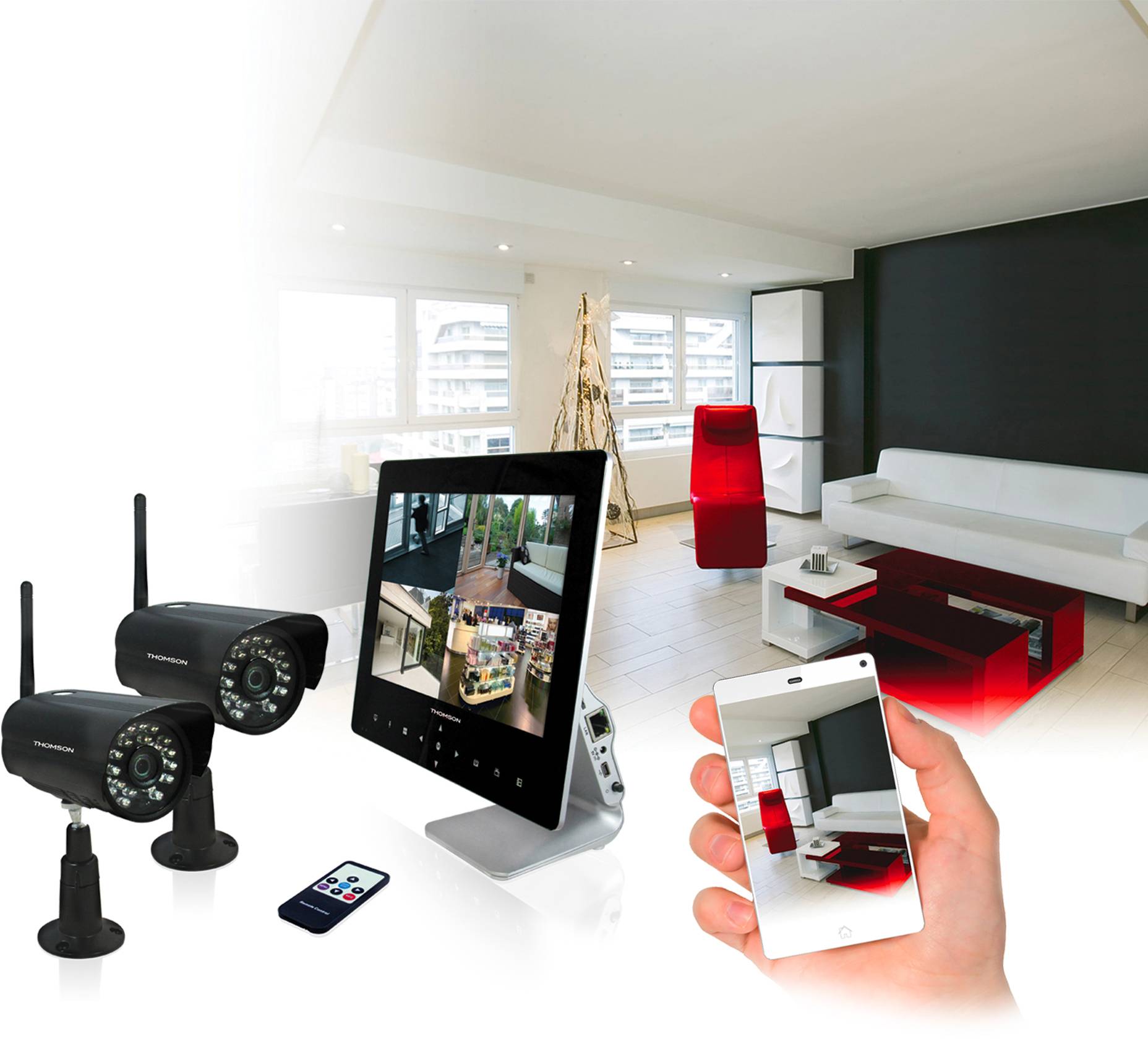 Thomson 512330 Funk-Überwachungskamera-Set mit 2 Kameras 1280 x 720 Pixel 2.4 GHz