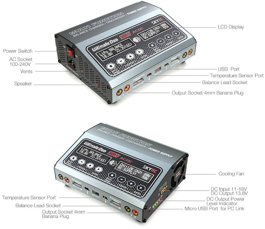 SKYRC D250 Modellbau-Multifunktionsladegerät 10A LiPo, LiFePO, LiIon, NiMH, NiCd