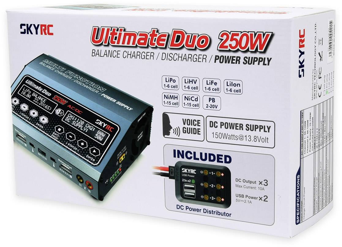 SKYRC D250 Modellbau-Multifunktionsladegerät 10A LiPo, LiFePO, LiIon, NiMH, NiCd
