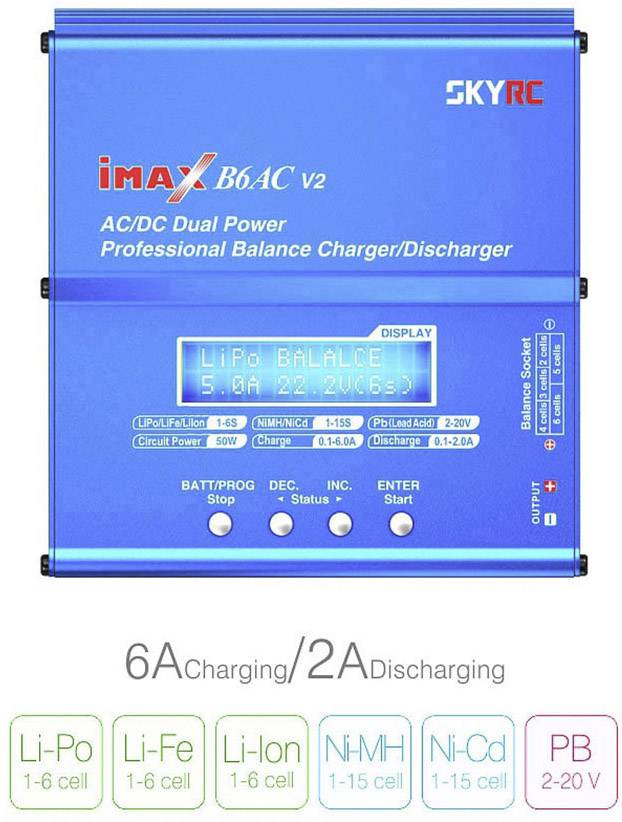 SKYRC B6AC V2 Modellbau-Multifunktionsladegerät 6A LiPo, LiFePO, LiIon, NiMH, NiCd, Blei