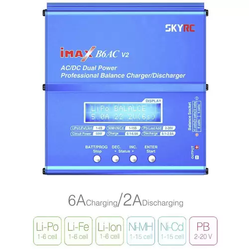 SKYRC B6AC V2 Modellbau-Multifunktionsladegerät 6A LiPo, LiFePO, LiIon, NiMH, NiCd, Blei SKYRC B6AC V2 Modellbau-Multifunktionsladegerät 6A LiPo, LiFePO, LiIon, NiMH, NiCd, Blei