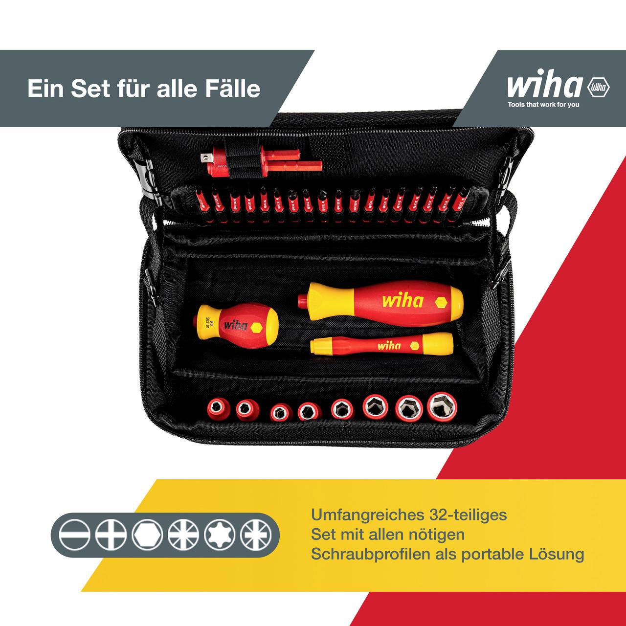 Wiha 43465 Elektriker, Handwerker, Lehrlinge, Profi, VDE Werkzeugkoffer bestückt 32teilig (L x B x H) 245 x 170 x 77mm