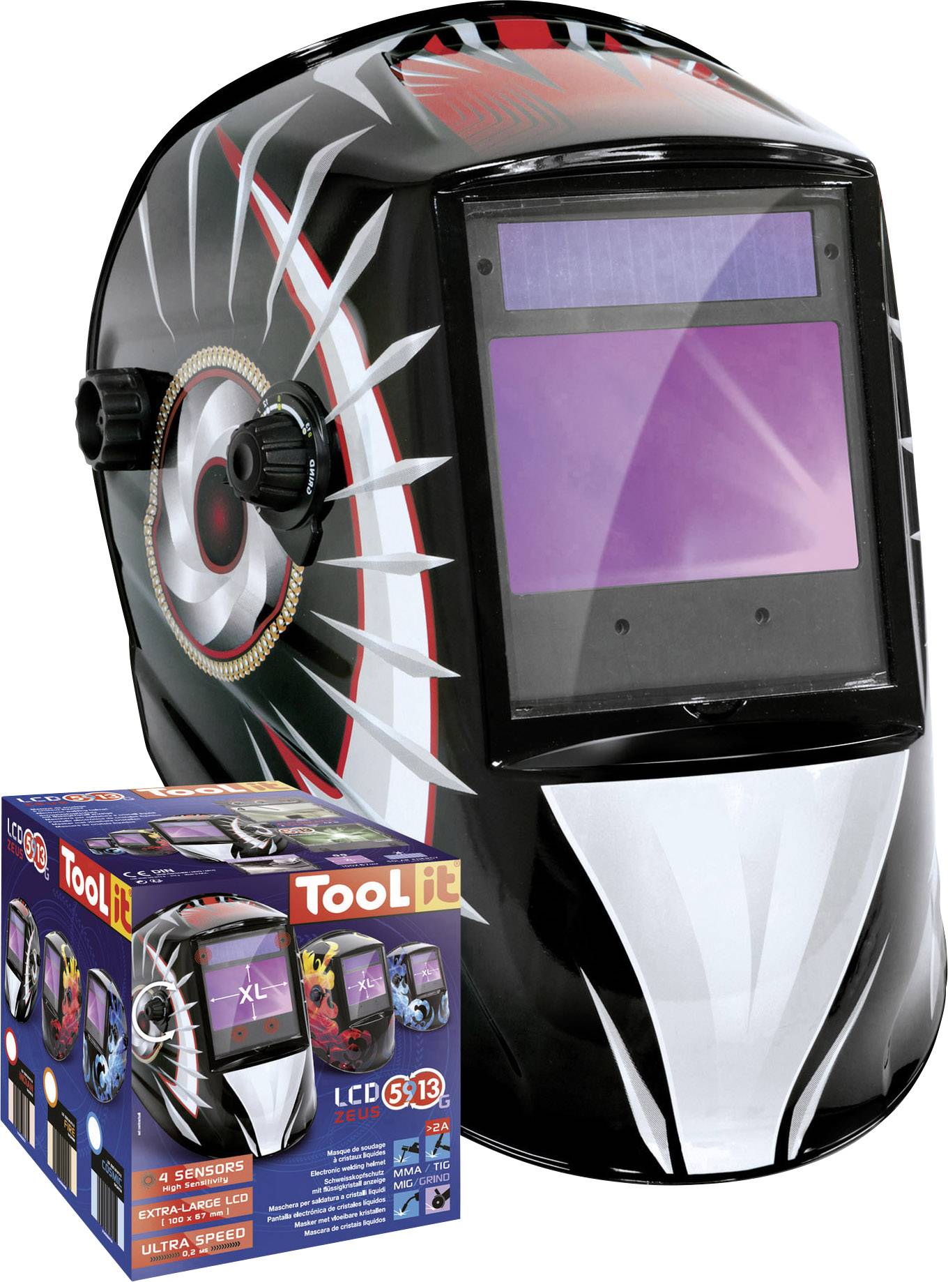 Toolit 5-9/9-13G INDIAN 038332 Schweißerschutzhelm EN 175, EN 379 Schwarz