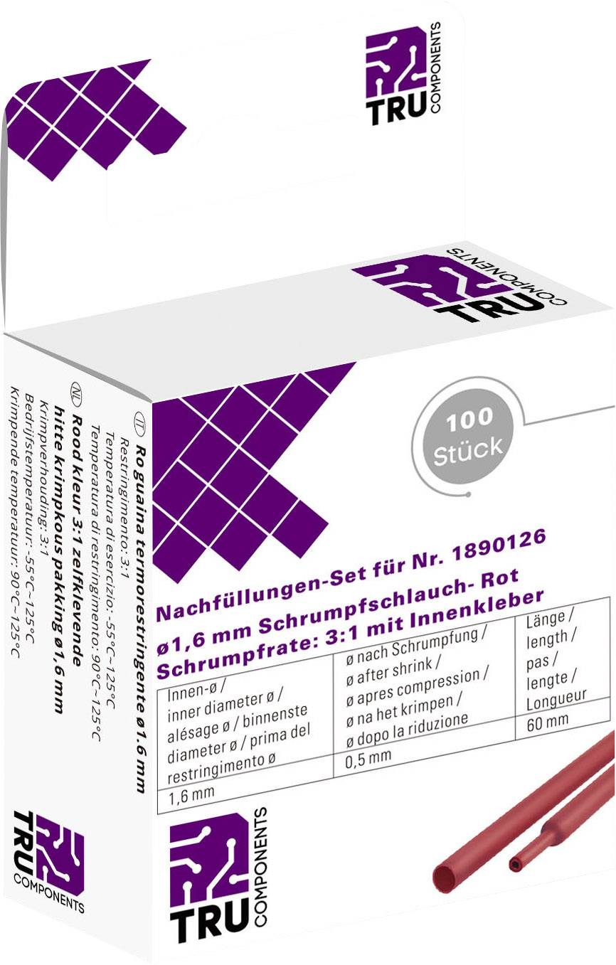 TRU COMPONENTS T1807CA007A Schrumpfschlauch mit Kleber Rot 1.60 mm 0.50 mm Schrumpfrate:2:1 100 St.