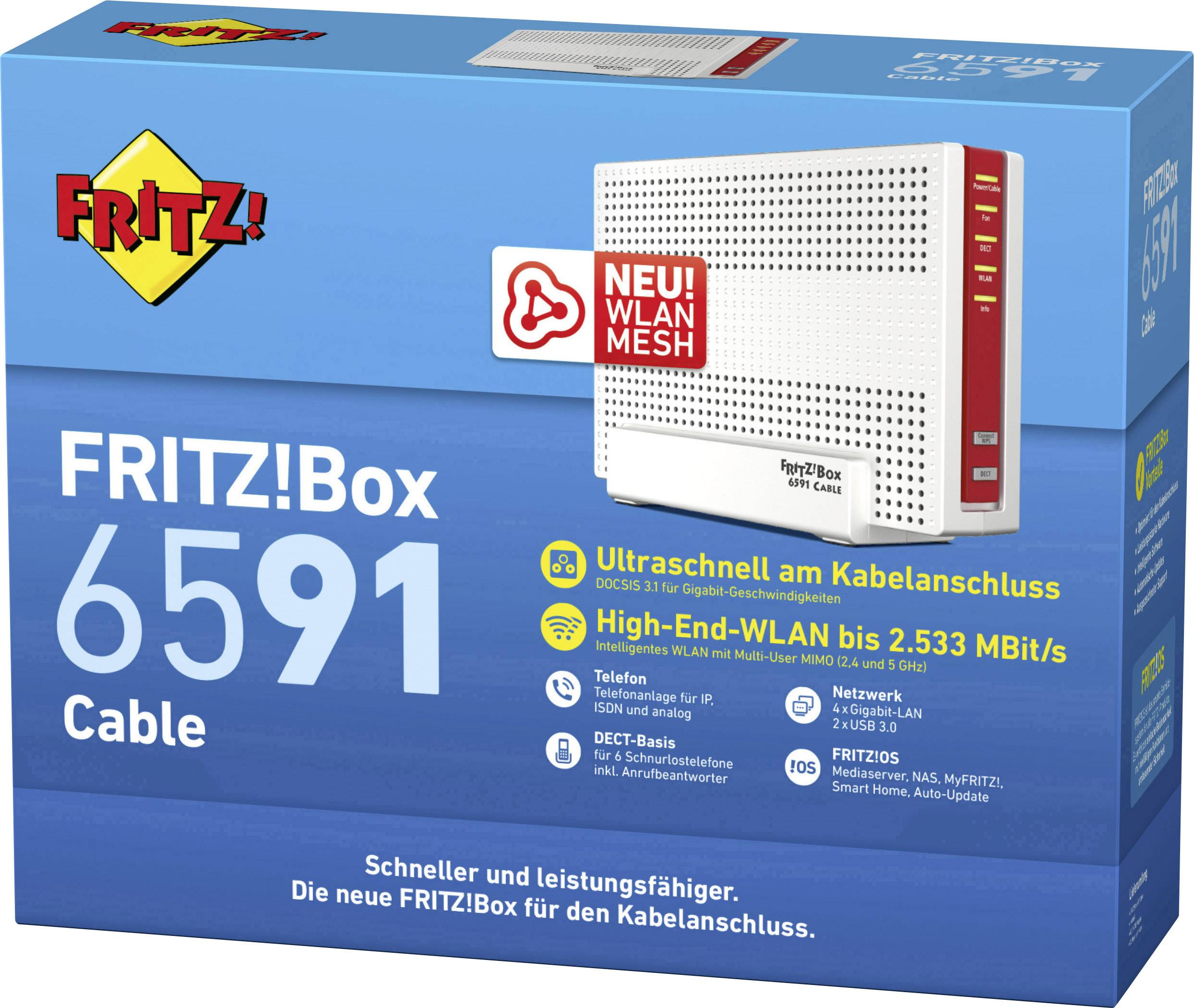 FRITZ! FRITZ!Box 6591 Cable WLAN Router mit Modem Integriertes Modem: Kabel 2.4 GHz, 5 GHz