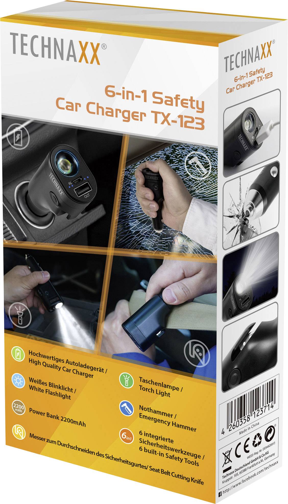 Technaxx Autoladegerät mit 6 integrierten Sicherheitswerkzeugen