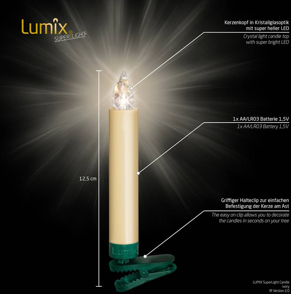 Lumix 74422 Funk-Weihnachtsbaum-Beleuchtung Kerze Innen/Außen batteriebetrieben Anzahl Leuchtmittel 10 LED Warmweiß