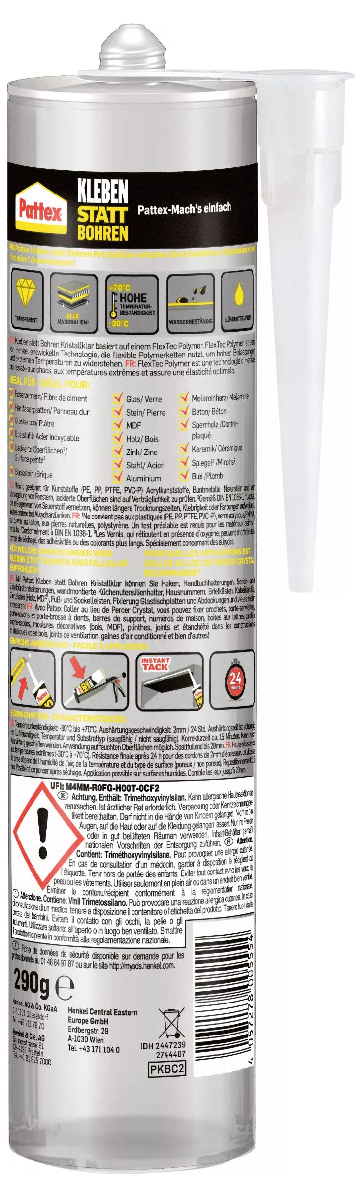 Pattex Kleben statt Bohren Kristallklar Montagekleber PKBC2 290g