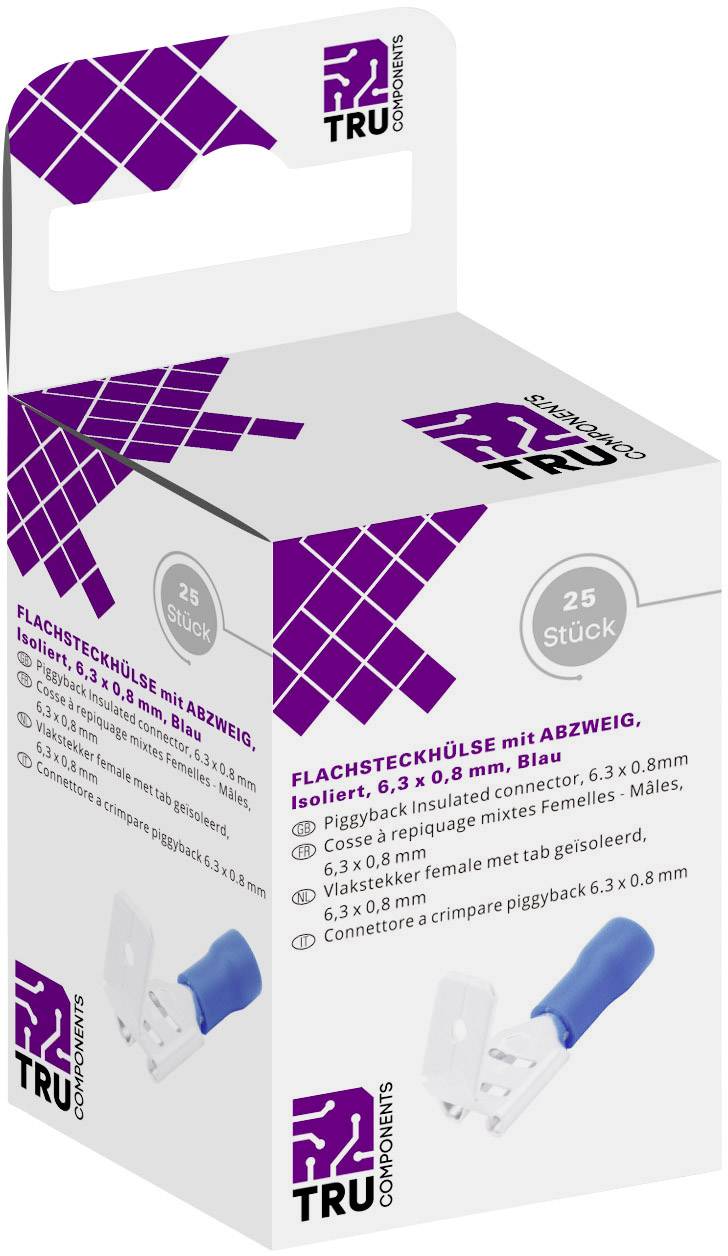 TRU COMPONENTS T1904C047 Flachsteckhülsen-Sortiment mit Abzweig Steckbreite: 6.30mm Steckdicke: 0.80mm 180° Teilisoliert Blau