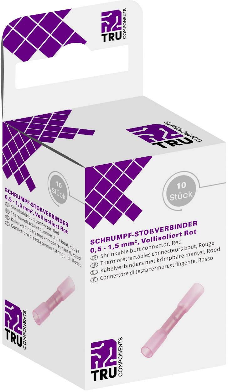 TRU COMPONENTS T1904C068 Stoßverbinder mit Schrumpfschlauch 0.50 mm² 1.50 mm² Vollisoliert Rot 10