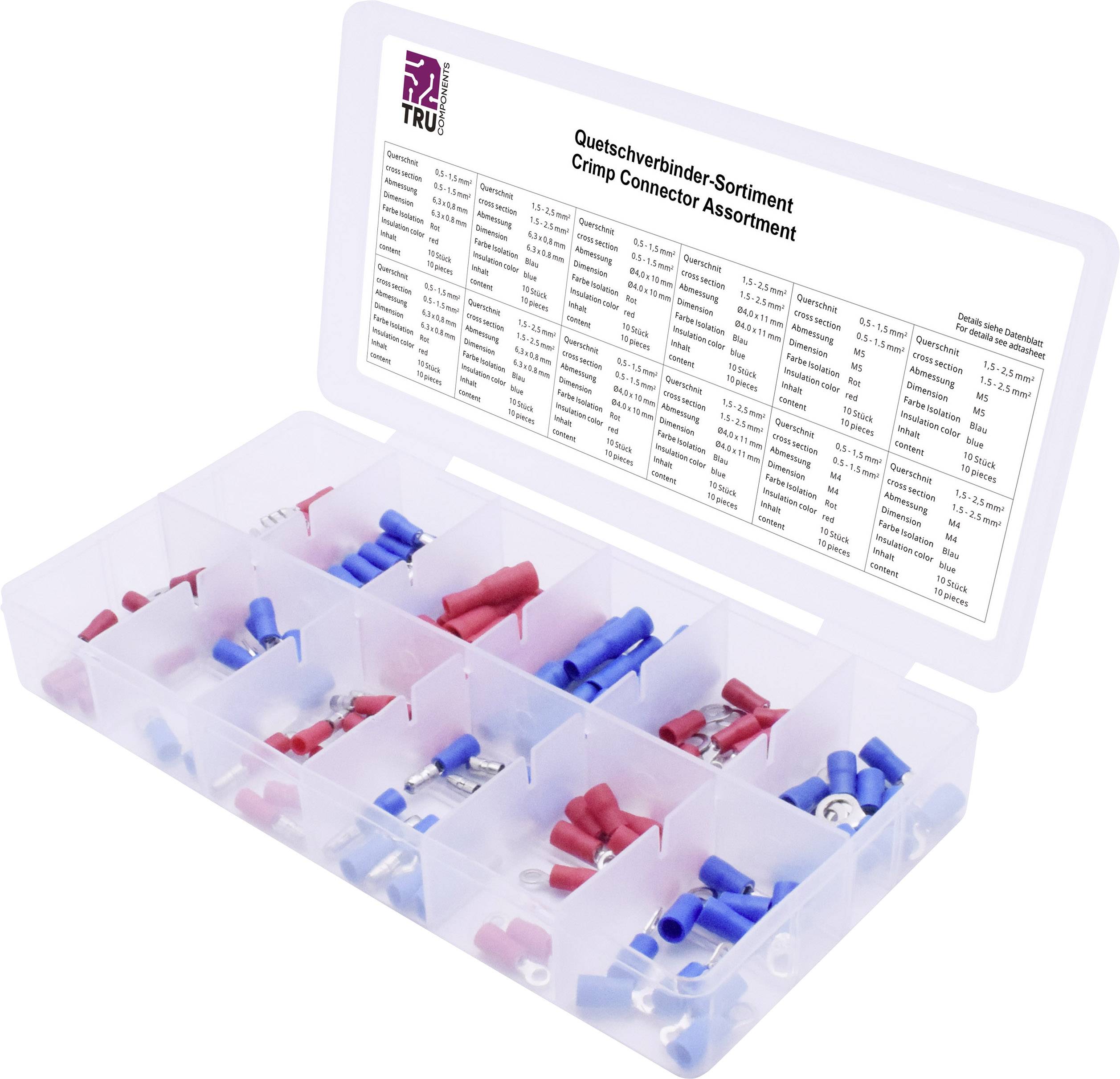 TRU COMPONENTS T1904C071 Quetschverbinder-Sortiment 0.50mm² 2.50mm² Rot, Blau 120 Teile