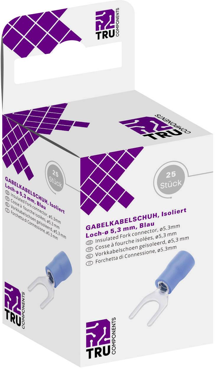 TRU COMPONENTS T1904C065 Gabelkabelschuh 1.50mm² 2.50mm² Loch-Ø=5.30mm Teilisoliert Blau 25St.