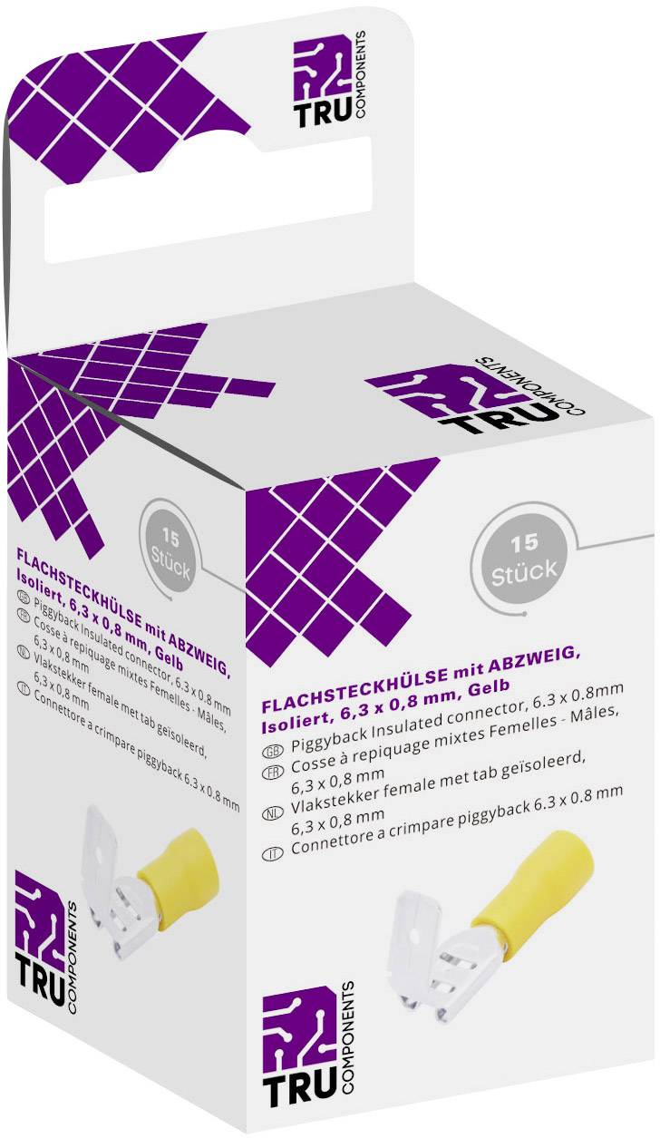 TRU COMPONENTS T1904C112 Flachsteckhülsen-Sortiment mit Abzweig Steckbreite: 6.30mm Steckdicke: 0.80mm 180° Teilisoliert Gelb