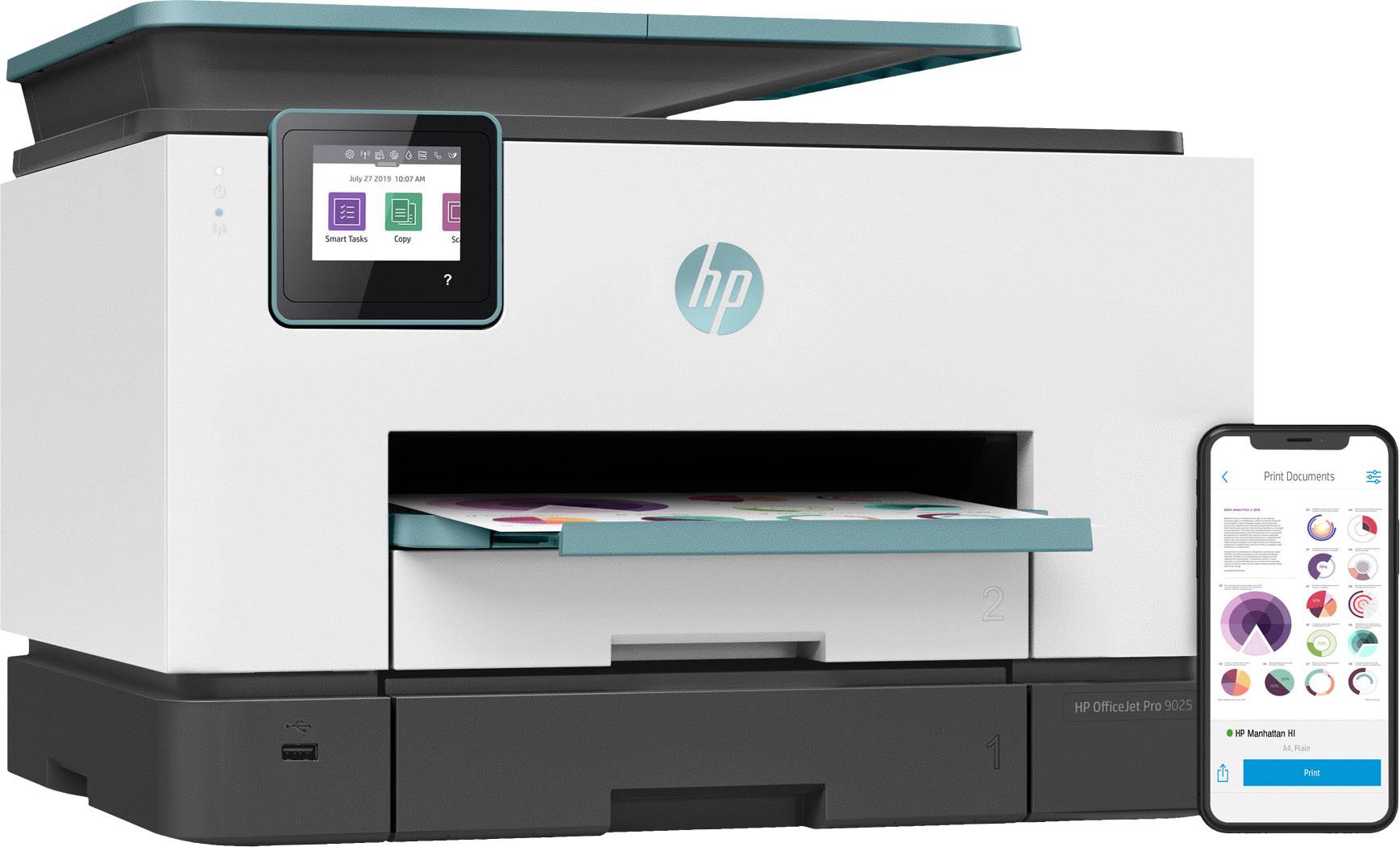 HP Officejet Pro 9025 All-in-One Oasis Blue Farb Tintenstrahl Multifunktionsdrucker A4 Drucker, Scanner, Kopierer, Fax LAN, WLAN, Duplex, Duplex-ADF