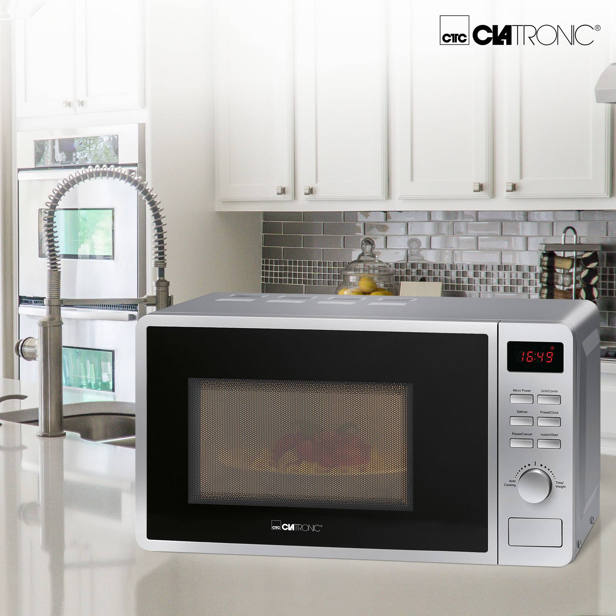 Clatronic MWG 793 Mikrowelle Silber 700W mit Display, Grillfunktion