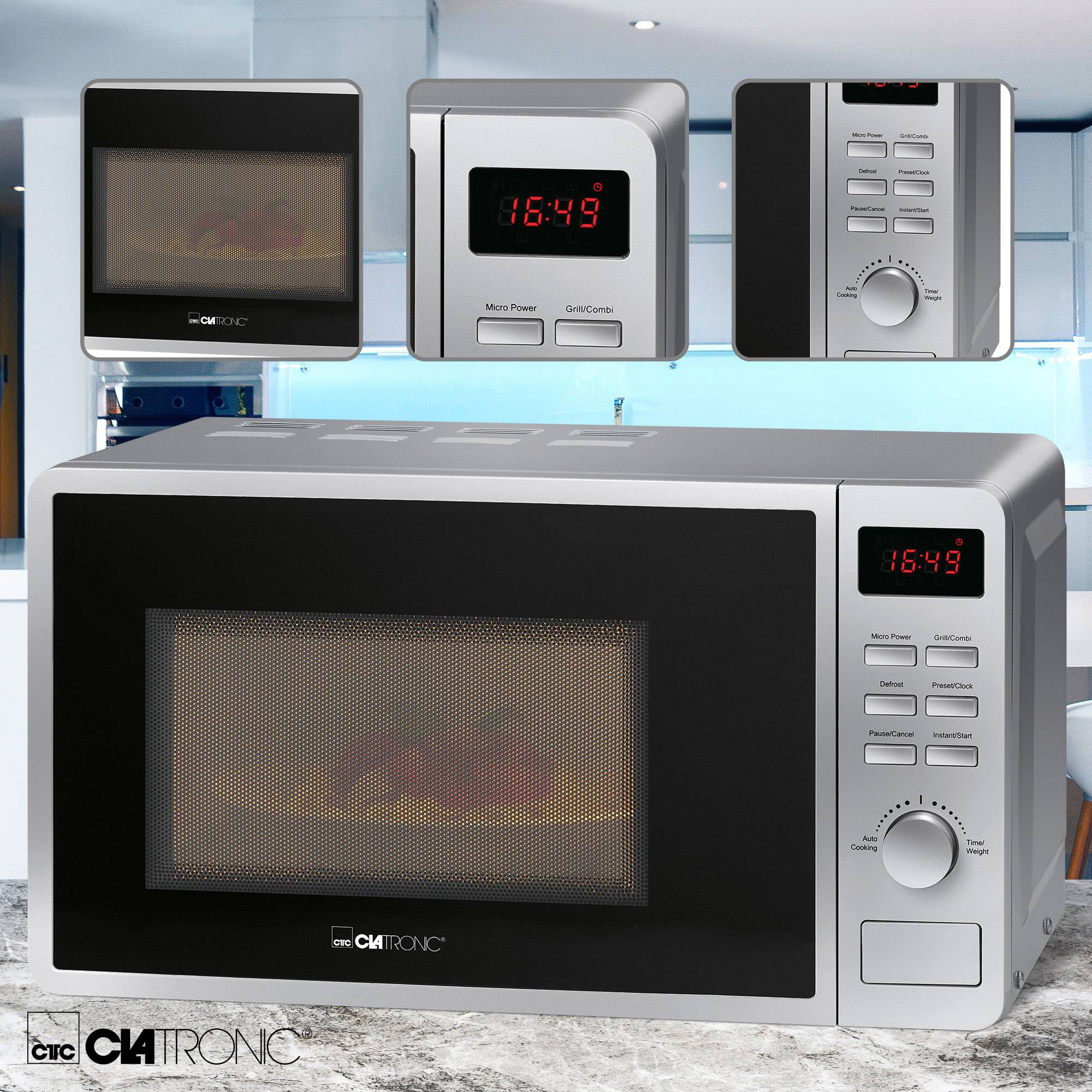 Clatronic MWG 793 Mikrowelle Silber 700W mit Display, Grillfunktion