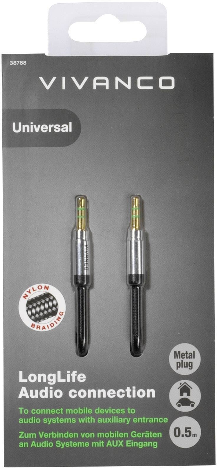 Vivanco 38768 Klinke Audio Anschlusskabel [1x Klinkenstecker 3.5mm - 1x Klinkenstecker 3.5 mm] 0.50m Schwarz