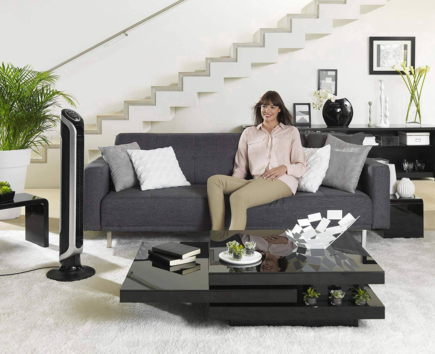 Rowenta Eole Infinite Standventilator 40 W (L x B x H) 170 x 200 x 1000 mm Schwarz, Silber Timer, Oszillierend