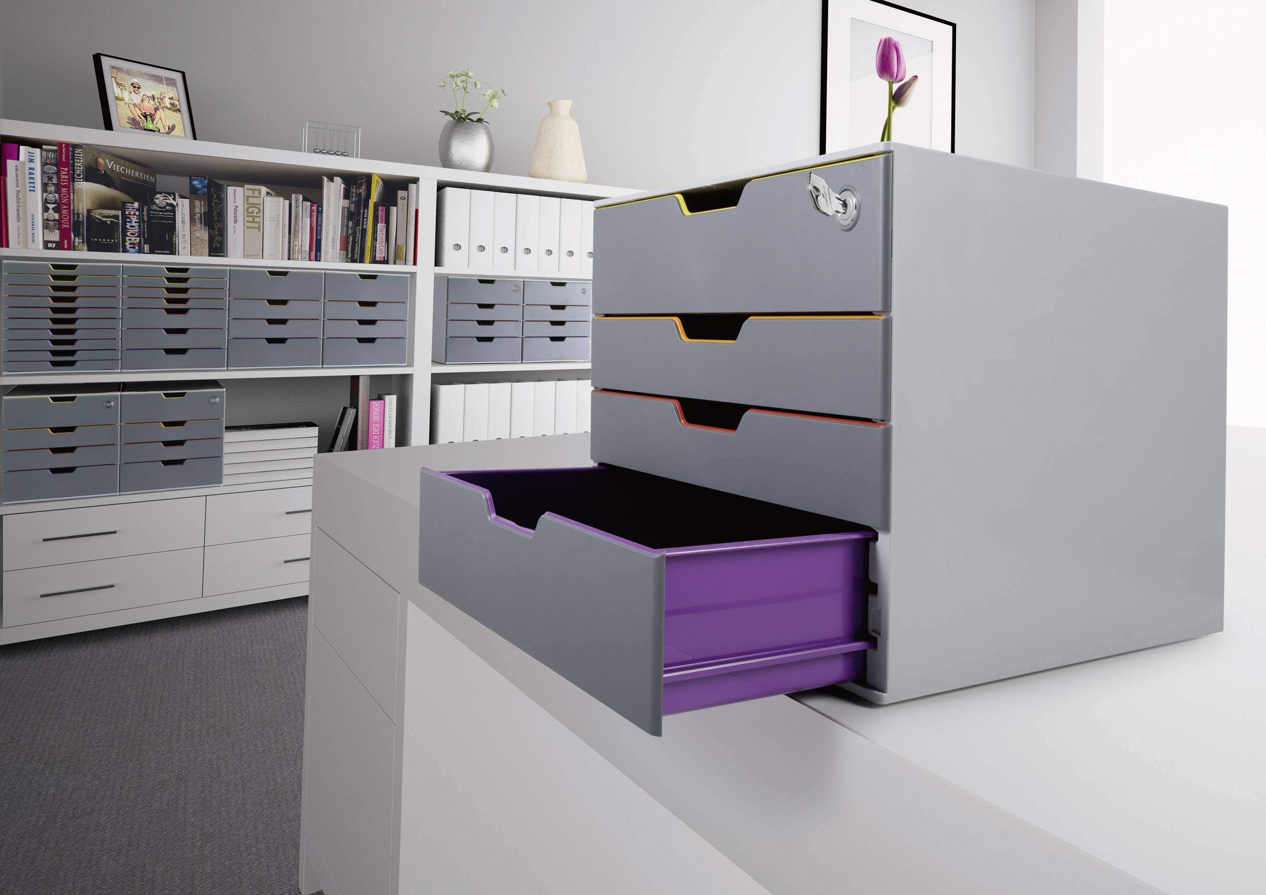 Durable VARICOLOR 4 SAFE - 7606 760627 Schubladenbox Grau DIN A4, DIN C4, Folio, Letter Anzahl der Schubfächer: 4