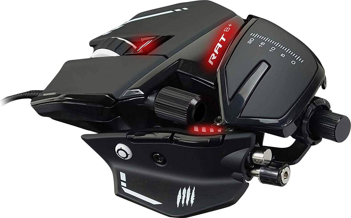 MadCatz R.A.T. 8 + Gaming-Maus USB Optisch Schwarz 11 Tasten 16000 dpi Beleuchtet, Handballenauflage, Gewichts-Tuning, Integrierter Profilspeicher