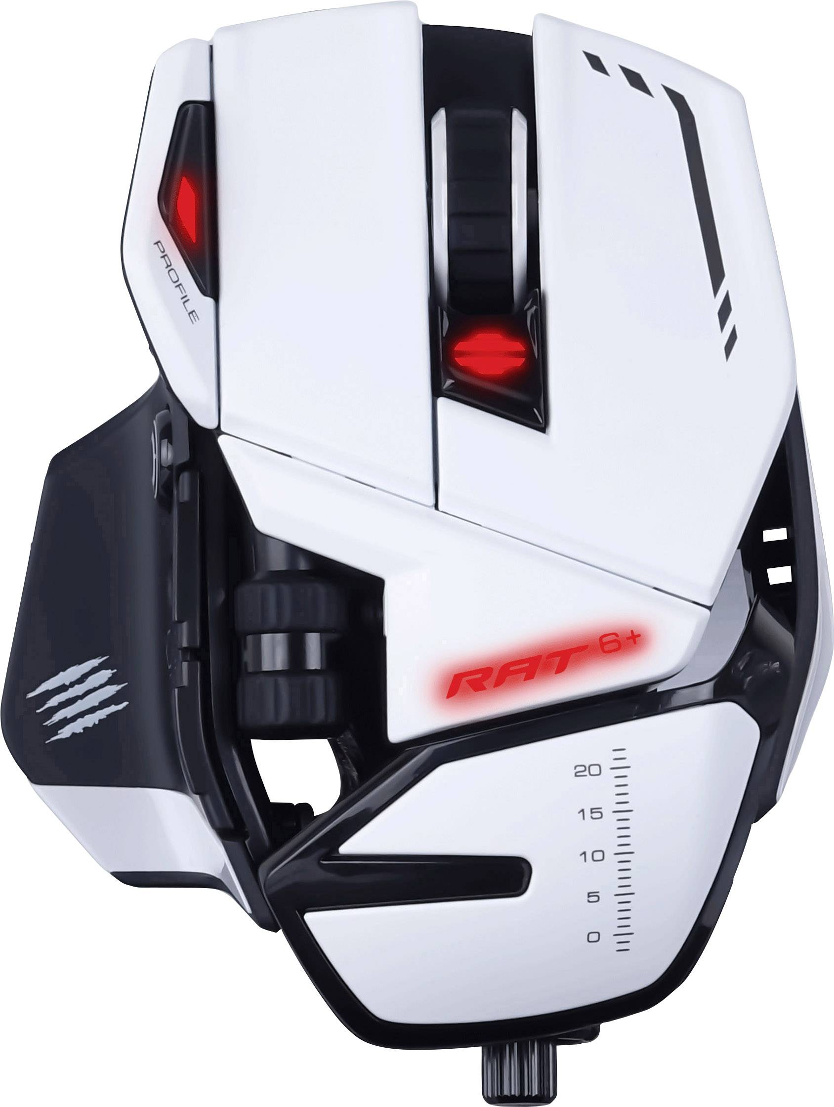 MadCatz R.A.T. 6+ Gaming-Maus USB Optisch Weiß, Schwarz 11 Tasten 12000 dpi Beleuchtet, Ergonomisch, Gewichts-Tuning, Handballenauflage, Integrier